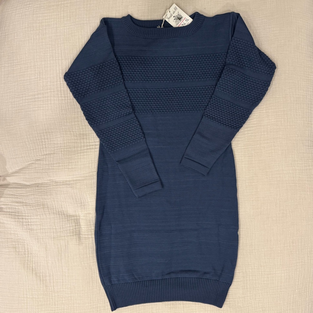 SNS Herning Fisherman Wool Sweater Dress in Feeling Blue, L, NWT